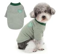 Zunea Striped Dog T-Shirt for Small Dogs Soft Breathable Puppy Top with Cute Heart Patch Lightweight Short Sleeve Shirts Pet Chihuahua Yorkie Clothes for Walks/Indoor Wear Green L