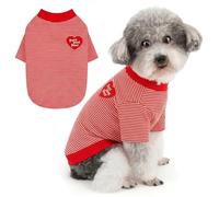 Zunea Striped Dog T-Shirt for Small Dogs Soft Breathable Puppy Top with Cute Heart Patch Lightweight Short Sleeve Shirts Pet Chihuahua Yorkie Clothes for Walks/Indoor Wear Red XL