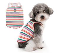 Zunea Striped Dog Vest for Small Dogs, Soft Breathable Sleeveless Puppy Shirts with Cute Bear Embroidery, Lightweight Pet Clothes for Chihuahua Yorkie, Cute Outfit for Walks and Photos Red L