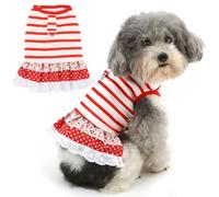 Zunea Striped Puppy Dog Dresses for Small Dogs Summer floral and Polka Dot Skirt with D-Ring Soft Breathable Puppy Princess Dress Vest Clothes Pullover Female Pet Sundress for Chihuahua Yorkie Red L