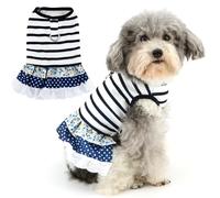 Zunea Striped Puppy Dog Dresses for Small Dogs Summer floral and Polka Dot Skirt with D-Ring Soft Breathable Puppy Princess Dress Vest Clothes Pullover Female Pet Sundress for Chihuahua Yorkie Blue XL
