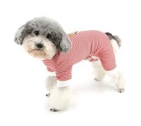 Zunea Striped Small Dog Pyjamas for XS/S Size Dogs Puppy Pajamas Jumpsuit with Leash Ring Soft Sleeping Clothes Outfits 4-Legged Doggy Pet Clothing Apparel for Chihuahua Yorkie Red XXL