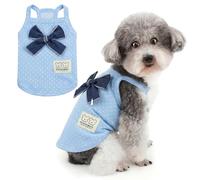 Zunea Summer Dog Shirts for Small Dogs Cute Polka Dot Puppy Vest with Denim-Style Bow, Soft Lightweight Sleeveless Pet Clothes Tank Top Chihuahua Yorkie Apparel for Photos Blue XL