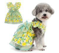 Zunea Summer Small Dog Dresses Cute Flowers Sleeveless Puppy Skirt with Bow Soft Breathable Princess Dress Holiday Outfits for Chihuahua Yorkie Green L