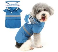 Zunea Waterproof Dog Raincoat with Hood for Medium Dogs Lightweight Reflective Dog Raincoats with Leash Hole Pet Rain Jacket Poncho Slicker Funny Shark Pattern Costumes Rainwear Clothes Blue 4XL