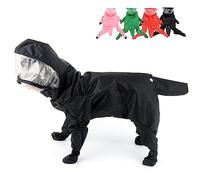 Zunea Waterproof Dog Raincoat with Legs for Small Dogs Puppy Hooded Rain Poncho Jumpsuit with Rain Boots Four-legged Slicker Rainwear with Hood Pet Rain Coat Rain Jacket Rain Gear Black XXL