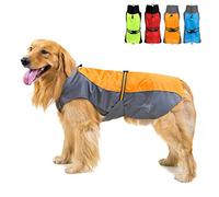 Zunea Waterproof Dog Raincoats for Medium Large Dogs Lightweight Reflective Jacket Safty Coat Windproof Mesh Lined Vest Clothes Outdoor Hunting Hiking Apparel for Wet Days Orange 7XL