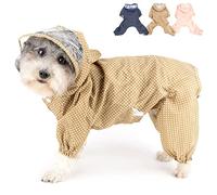 Zunea Waterproof Dog Raincoats with Hood for Small Dogs Puppy Rain Coat with Harness Hole Adjustable Rain Jacket Slicker Poncho with Legs Polka Dot Lightweight Pet Raining Jumpsuit Beige M