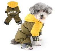 Zunea Windproof Dog Hooded Snowsuit for Small Dogs Thick Winter Warm Padded 4-Legged Jumpsuit with Leash Ring Puppy Clothes Coat Full Body Cold Weather Overall Outfits for Chihuahua Yorkie Yellow XXL