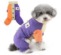 Zunea Windproof Dog Snowsuit for Small Dogs 4-Legged Winter Warm Fleece Lining Jumpsuit with Leash Ring Patchwork Full Body Puppy Clothes Cold Weather Overall Outfits for Chihuahua Yorkie Khaki L