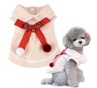 Zunea Winter Dog Christmas Dresses for Small Dogs Girl Xmas Puppy Princess Dress with Cute Bow Knot and Bell Soft Warm Female Pet Outfits Chihuahua Doggy Dresses Apparel Beige L