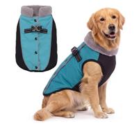 Zunea Winter Jacket Coats with Dual D-Rings for Medium Large Dogs Blue 2XL | Plush Fleece Lined, Reflective, Snap Closure, Mock Neck, Sleeveless, Outdoor Evening Walks, Cold Weather Dog Vest Clothes