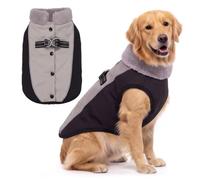 Zunea Winter Jacket Coats with Dual D-Rings for Medium Large Dogs Grey 2XL | Plush Fleece Lined, Reflective, Snap Closure, Mock Neck, Sleeveless, Outdoor Evening Walks, Cold Weather Dog Vest Clothes