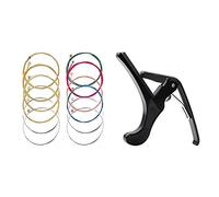 Zunedhys 1 Pcs Quick Change Folk Acoustic Electric Guitar Trigger Capo Key Clamp & 2 Sets Guitar Strings Replacement Steel String