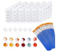 Zunedhys 20 Strips 120 Pots Empty Paint Pots Strips Mini Clear Storage Containers and 20 Pcs Paint Brushes Arts Crafts