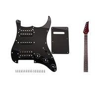 Zunedhys 24 Frets New Replacement Maple Neck Rosewood Fretboard Fingerboard Red & Black Wired Plate Pickguard Humbuckers
