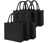 Zunedhys 6PCS Black Burlap Tote, Tote Bags with Handles & Laminated Interior, Wedding Bridesmaid Gift Bags, Blank Bags
