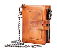 Zunetsutock Vintage Leather Wallet with Chain | Anti-theft Male Credit Card Wallet, Multi-Card Zipper Buckle, yellow, riferimento alla descrizione, Please refer to description
