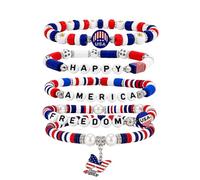 ZUNGHAND 250 Anniversary USA Merchandise Beaded Bracelets for Women - USA 250th Anniversary Stackable Clay Bead Bracelet Set, Red White and Blue 4th of July Accessories Patriotic Jewelry