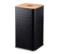 ZUNIK Black Laundry Hamper with Bamboo Lid - Tall Metal Laundry Basket, Ventilated Steel Dirty Clothes Storage Bin, Modern Lidded Clothes Basket for Bedroom & Bathroom, 57 x 31.5 x 31.5cm