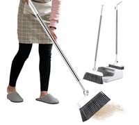 Zunishaone Broom and Dustpan Set,3 Piece Rust Proof Sweeping Duster - Broom with Standing Dustpan,for House Kitchen Apartment Indoor Outdoor Floor Dorm Garage