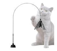 Zunishaone Cat Fishing Rod with Feathers, Cat Play Stick with Bell, Indestructible Cat Accessories with Suction Cup & Interactive Toy for Hunting Games