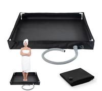 Zunishaone Foldable Shower Base - 80 x 80 x 10 cm Portable Bath Floor, Heavy Duty Stove Wear with Side Drainage Hose | Perfect for Indoor Outdoor Camping