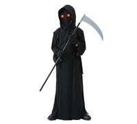 Zunishaone Halloween Costume - Scary Outfit, Creepy Black Robe | Horror Costume With Glowing Red Eyes, Gloves, Scythe For Kids Boys Girls Cosplay, Trick-or-Treat, Parties, Festivals, Events