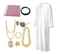 Zunishaone Men Arab Sheik Costume - Traditional Polyester Wear, Arab Robe, Cultural Costume | Complete Sheik Outfit with Head Wrap, Longtail Dress for Fancy Events Youth Teens Women and Party Cosplay
