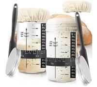 zunmial Sourdough Starter Jar, 2pcs Sourdough Starter Kit with Date Marked Feeding Band, Thermometer, Cloth Cover & Metal Lid, Reusable Sourdough Bread Baking Supplies, Home Baking Supplies