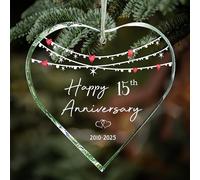 ZUNON 15th Wedding Ornament 15 Years Parents Couple Gift Hanging 2025 Christmas Mr Mrs Married Valentines Husband Wife Xmas Marriage Decorations (15th