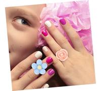 ZUNOXAZ 100pcs Flower Rings for Teens Resin Jewelry for Dress Up Play Lightweight Plastic Rings with Designs Gift for Little and Birthday Parties