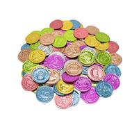 ZUNOXAZ 100pcs Plastic Fake Treasure Coins Party Clown Colored Coins for Pirate Theme Halloween Birthday Hunt Games