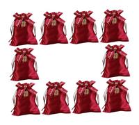 ZUNOXAZ 10pcs Drawstring Wedding Candy Bags Small Fabric Pouches Burgundy with Double Happiness Bow 10x13cm Party Favor Wrapping for Wedding Celebrations