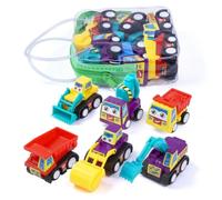 ZUNOXAZ 12pcs Mini Friction Powered Engineering Vehicle for Boys Educational Pull Back Cars with Safe Material Colorful Anti-wear Construction for Early Learning and Party Random Color