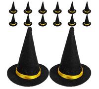 ZUNOXAZ 14pcs Mini Black Felt Witch Hats for DIY Crafts Tiny Wizard Hats Wine Bottle Toppers for Halloween Party Favors Mini Doll Headwear and Home Decorations