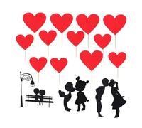 ZUNOXAZ 16Pcs Valentine'S Day Cake Picks Set, Heart-Shaped Cupcake Toppers with Couple and Streetlamp Kiss Designs, Party Dessert Decoration for Romantic Celebrations