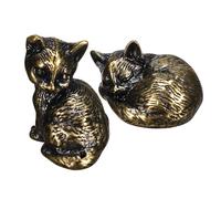 ZUNOXAZ 2 Pcs Miniature Brass Cat Figurines Small Retro Cat Shape Sculptures for Desk Decor Brass Material with Fine Craftsmanship Charming Gift Garden Model Ornament