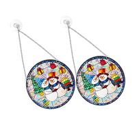 ZUNOXAZ 2 Sets Christmas Snowman Suncatcher Window Hanging Ornaments Acrylic Stained Colorful Panels for Xmas Party Lightweight Versatile Holiday Wall Art Decoration