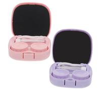 ZUNOXAZ 2 Sets Colored Cases with Mirror Portable Storage Box for Travel Cute Heart Design Cosmetic Lens Container Purple Pink