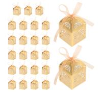 ZUNOXAZ 25Pcs Hollow Candy Boxes with Ribbon Small Vintage Wedding Treat Packaging Boxes for Chocolates Party Supplies Wrapping
