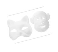 ZUNOXAZ 2Pcs DIY Blank Paper Masks Cat Monkey Design Paintable White Hand Painted Pulp Face Masks for Halloween Cosplay Carnival Birthday Party and Art Craft Activities