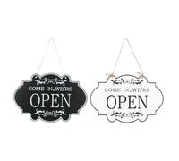 ZUNOXAZ 2pcs Double-sided Wooden Open Closed Sign with Hanging Rope Black White Decorative Plaques for Business Doors and Windows Reversible Welcome Please Come In Sign for Restaurants