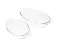 ZUNOXAZ 2pcs Glass Baking Pan Oven Safe Tempered Glass Food Serving Plates Microwave and Steamed Fish Dish Heat Resistant Oval Tray for Cooking and Serving