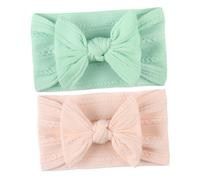 ZUNOXAZ 2pcs Headband Wide Bowknot Design Breathable Textured Jacquard Nylon Hair Accessory for Boy Girl Soft Pink Mint Green for Shower Birthday Family Photos