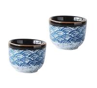 ZUNOXAZ 2Pcs Japanese Style Ceramics Sake Serving Cups Elegant Sea Wave Pattern for Tea Sake Spirits Traditional Drinking Vessels for Home Parties