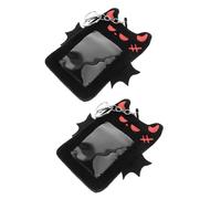ZUNOXAZ 2pcs Plush Devil Wings Card Holder Keychain, Black Fuzzy Photocard Sleeve Hanging Loop, Cute Halloween ID Badge Protector for Students and K-Pop Fans