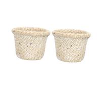 ZUNOXAZ 2pcs Vintage Style Seegrass Woven Buckets Non-slip Thick Household Trash Baskets for Desktop Storage and Home Decor Chic and Bin Holders White Washed Round