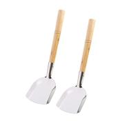 ZUNOXAZ 2pcs Wooden Handle Iron Wok Spatulas Heat Resistant Cooking Turners for Stir-Fry Pans Home Kitchen Use Lightweight and Easy to Clean