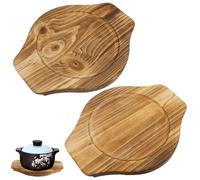 ZUNOXAZ 2Pcs Wooden Pot Mats Sturdy Heat Resistant Trivet Holders for Kitchen Casseroles with Handles Wear Resistant Stone Bowl Mats for Hot Dishes and Table Protection